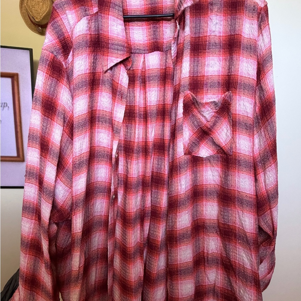 Lane Bryant Red Plaid Button Down Shirt